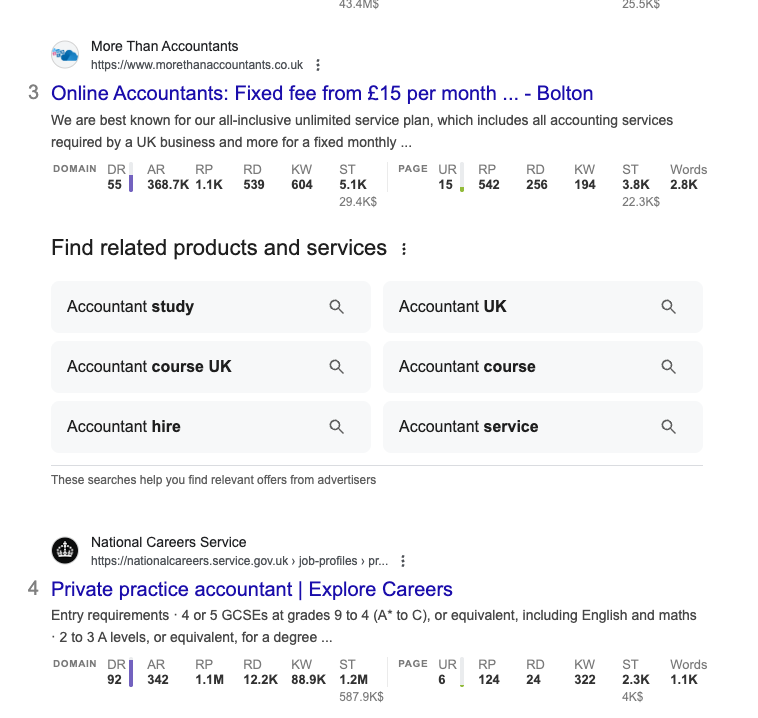 Organische zoekresultaten